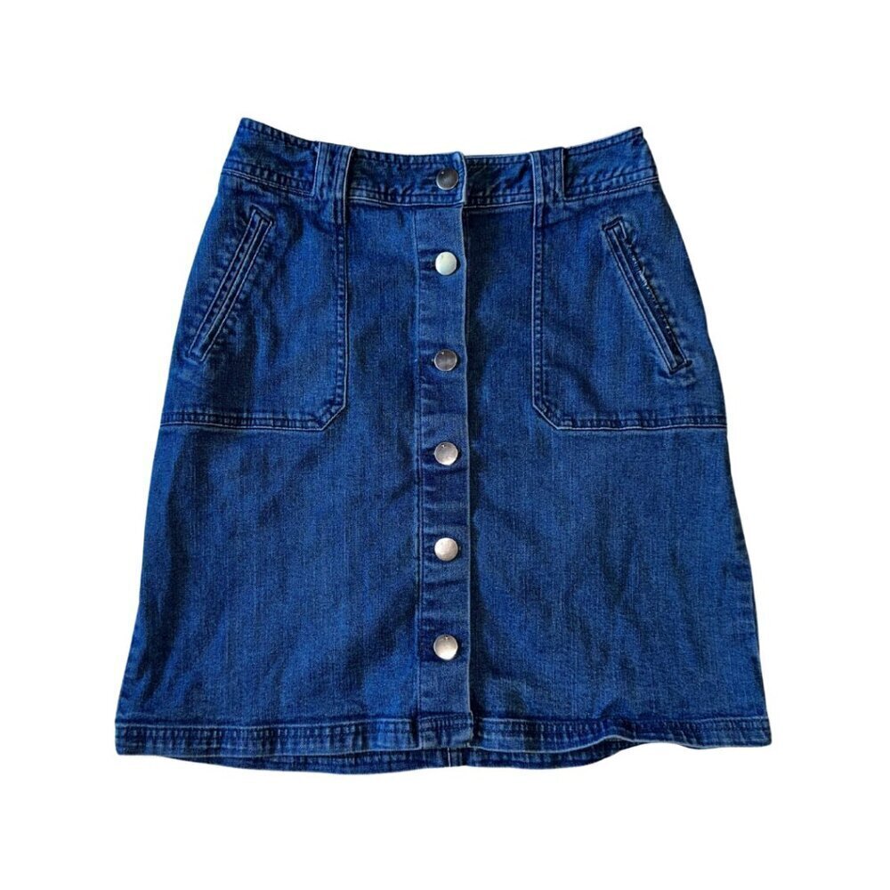 Denim Skirt Button Snap Front Mini Skirt Two Pockets A New Day Size 4